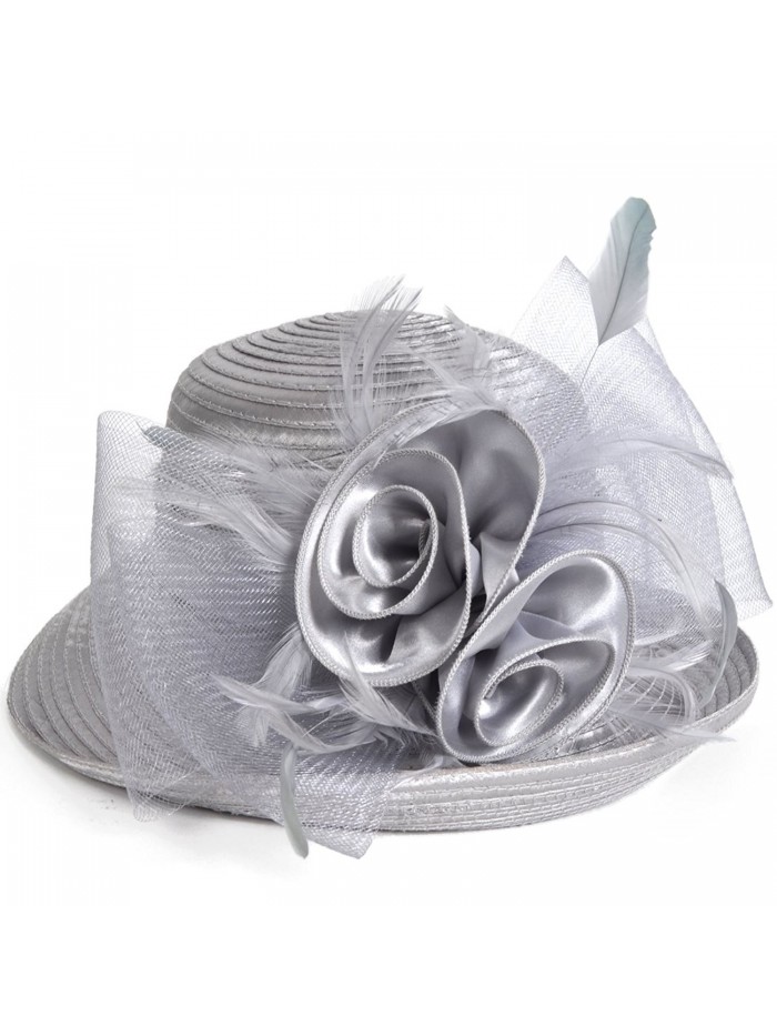 VECRY Womens Tea Party Church Baptism Kentucky Derby Dressy Hat - Silver Grey - CK17XE70MOR