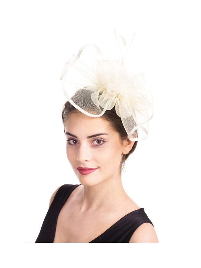 SAFERIN Fascinator Feather Hairband Ta5 Beige - Ta5-beige Mesh Foral - CA18029MHOT