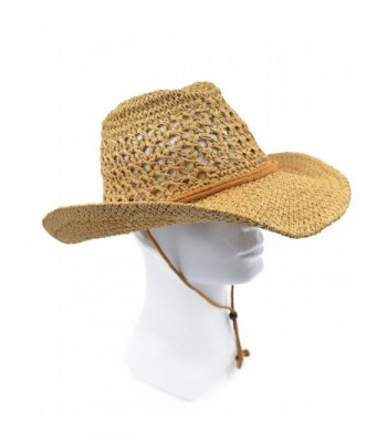 Melesh Adult Sun Straw Western Cowboy Hat - Khaki - CY17YQENQLZ