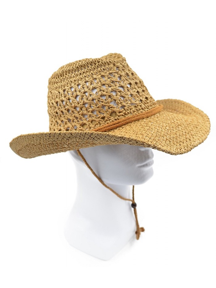 Melesh Adult Sun Straw Western Cowboy Hat - Khaki - CY17YQENQLZ
