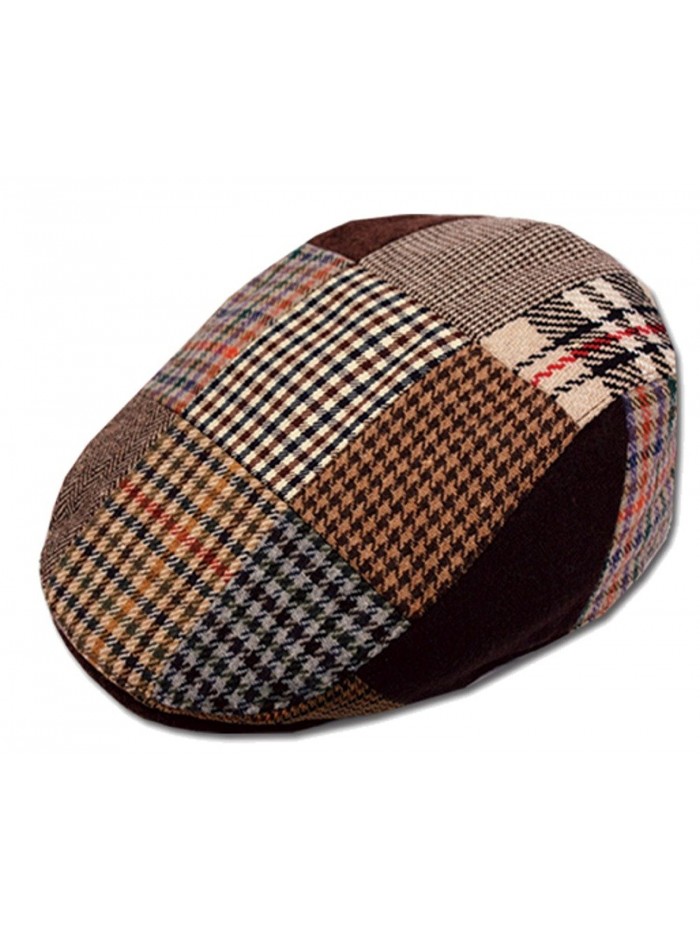 Men's Patchwork Wool Duckbill Ivy Newsboy Caby Irish Tweed Cap Hat - C211PKG8W5L