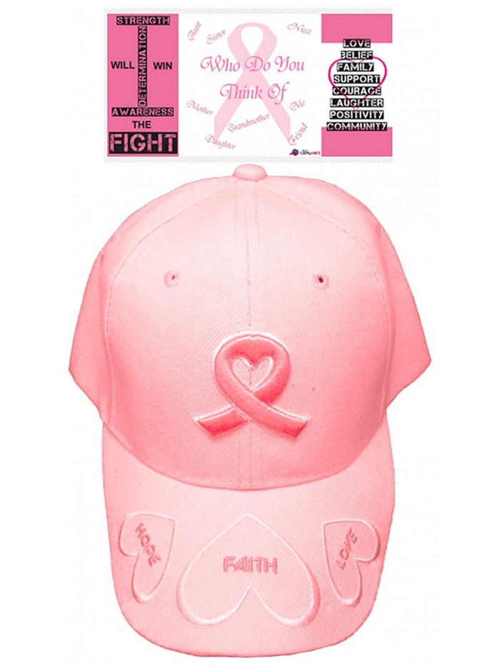 Pink Ribbon Cap Breast Cancer Awareness Hat Embroidered Womens Faith Hope Love - CA12N45JBW7