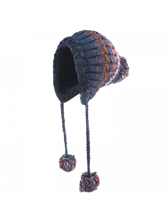 Kratarc Youth Girls Warm Knitted Hat Fleece Lined Beanie Pom Pom Hat For Fall Winter - Navy Blue - CU189IAG6WW