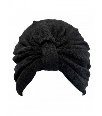 Luxury Divas Soft Terry Cloth Turban Head Wrap - Black - CJ11HYQ5631