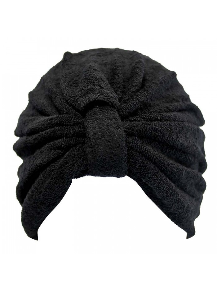 Luxury Divas Soft Terry Cloth Turban Head Wrap - Black - CJ11HYQ5631