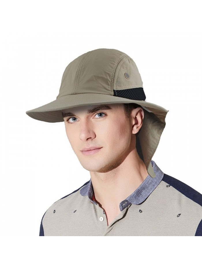 EINSKEY Men's Sun Hat With Neck Flap Cover Outdoor Sunscreen Mesh boonie Cap For Safari Fishing Hunting - Khaki - CC180KQNO84