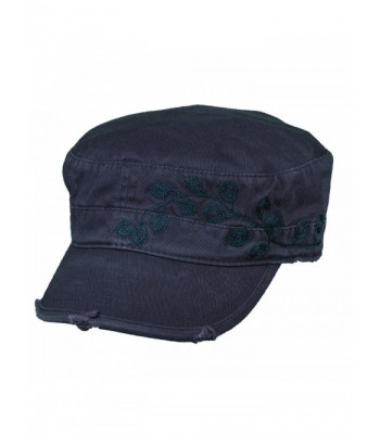 Dorfman Pacific Women's Cotton Vine Embroidery Military Cadet Hat - Navy - CW11ZE95FB3