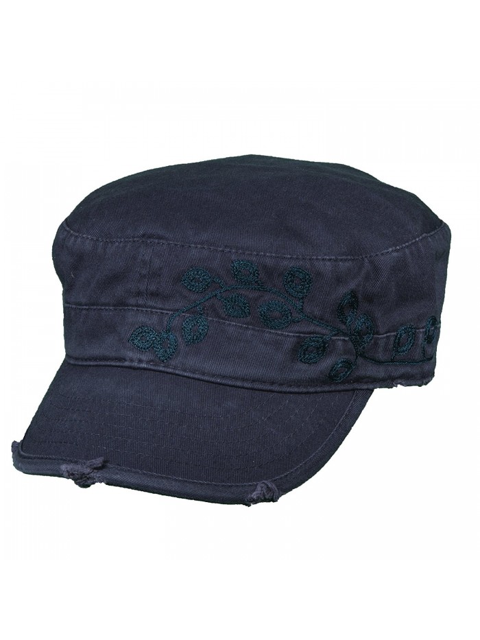 Dorfman Pacific Women's Cotton Vine Embroidery Military Cadet Hat - Navy - CW11ZE95FB3