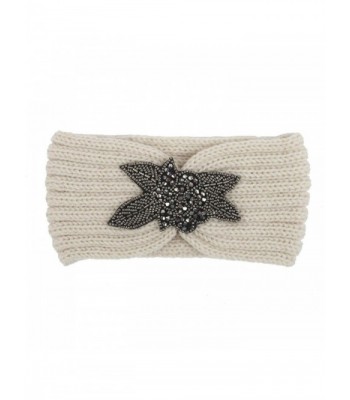 Deamyth Winter Women Knitting Wool Leaves Headband Bow Hairband - Beige - CT12O6D8AEE