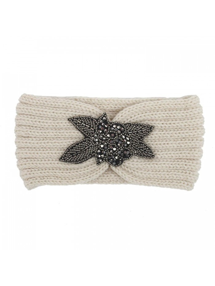 Deamyth Winter Women Knitting Wool Leaves Headband Bow Hairband - Beige - CT12O6D8AEE