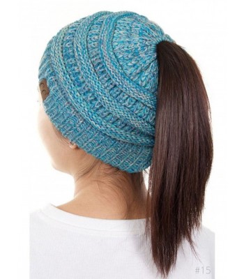 ScarvesMe C.C Four Tone Beanietail Ponytail Messy Bun Solid Ribbed Beanie Hat Cap - 15 - CB185658XQ9