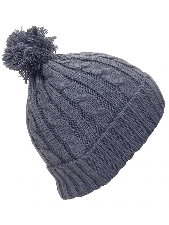 Best Winter Hats Women's Tight Cable Knit Cuffed Cap W/Pom (One Size) - Gray - CK11Q5DBYWL