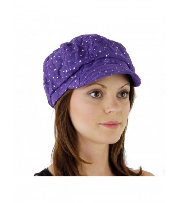 Glitter Sequin Trim Newsboy Style Relaxed Fit Cap- Purple - CB11993S66B