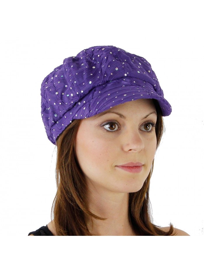 Glitter Sequin Trim Newsboy Style Relaxed Fit Cap- Purple - CB11993S66B