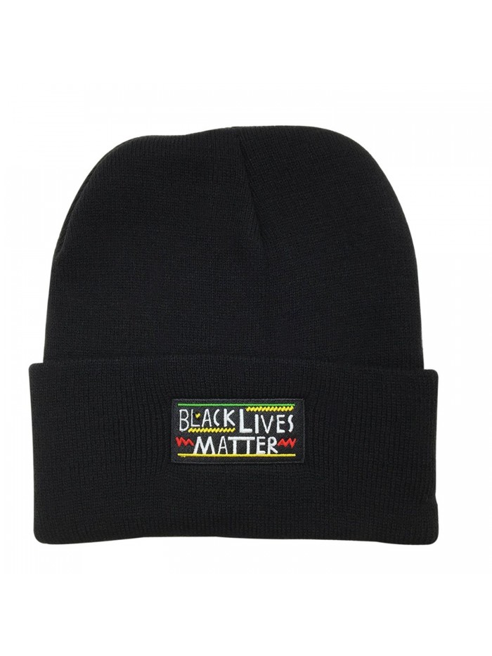 Black Lives Matter Warm Winter Hat Knit Beanie Skull Cap Embroidered - Black - CK18808G6G5