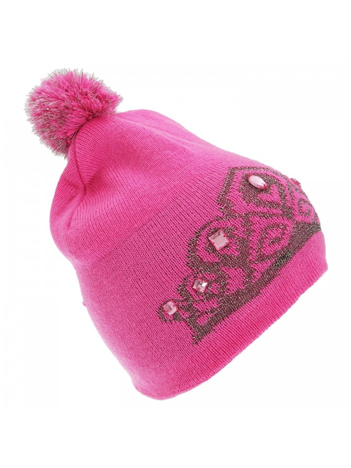 FLOSO Womens/Ladies Tiara Pattern Winter Beanie Bobble Hat - Pink - C9127MS14WR