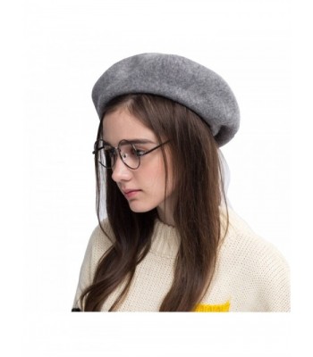 Klong Women Wool Beret Hat French Style Solid Color - Dark Grey - CB188YRWG08