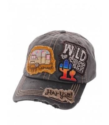 Distressed Country Vintage Style Happy Camper Baseball Cap Hat - Black - CL18325C5H2
