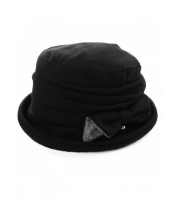 Siggi Ladies Wool Cloche Hats Winter Bucket Hat 1920s Vintage Derby Hat Foldable - 89369_black - CI187CXNTEL