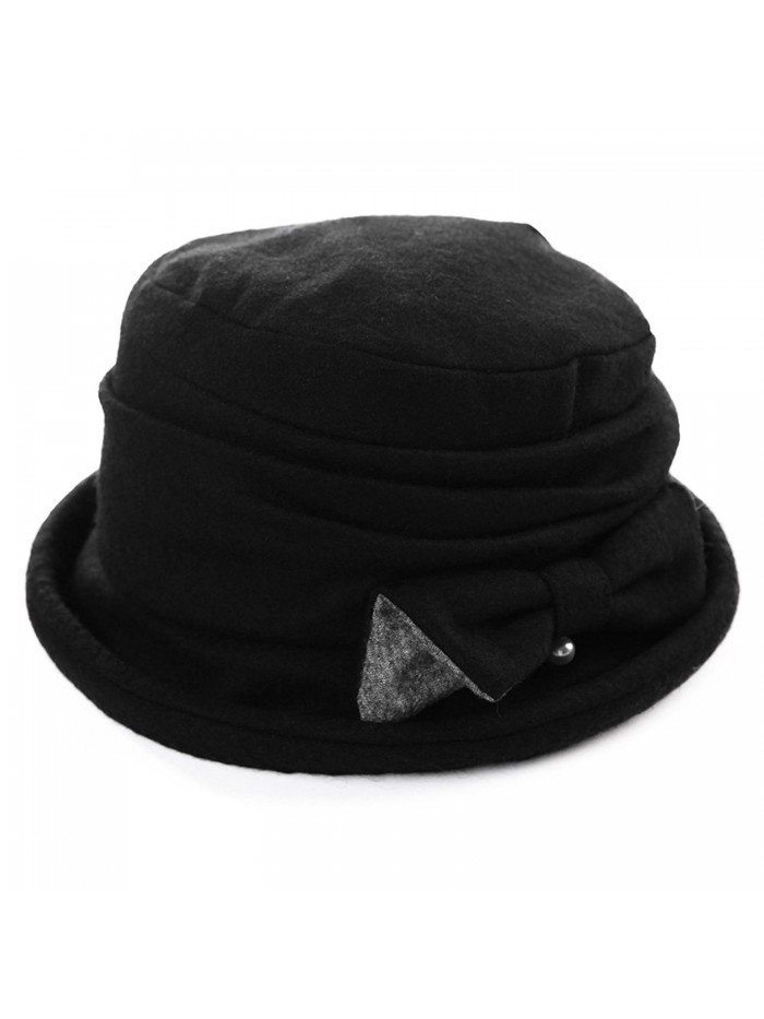 Siggi Ladies Wool Cloche Hats Winter Bucket Hat 1920s Vintage Derby Hat Foldable - 89369_black - CI187CXNTEL