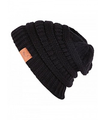 Laho Unisex Trendy Warm Chunky Soft Stretch Cable Knit Hat Slouchy Skully Beanie Cap - Black - CD12M9HXJKV