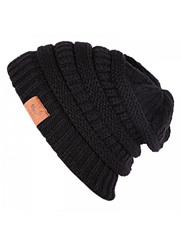 Laho Unisex Trendy Warm Chunky Soft Stretch Cable Knit Hat Slouchy Skully Beanie Cap - Black - CD12M9HXJKV