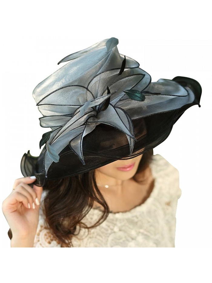 June's Young Women Hat Black Hat Beach Hat Uv Protection for Kentucky Derby - Black - CH11O9OEW4F