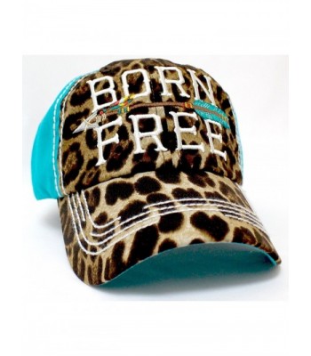 LEOPARD PRINT "BORN FREE" Embroidery Vintage Hat - Turquoise - CO186G29XYT