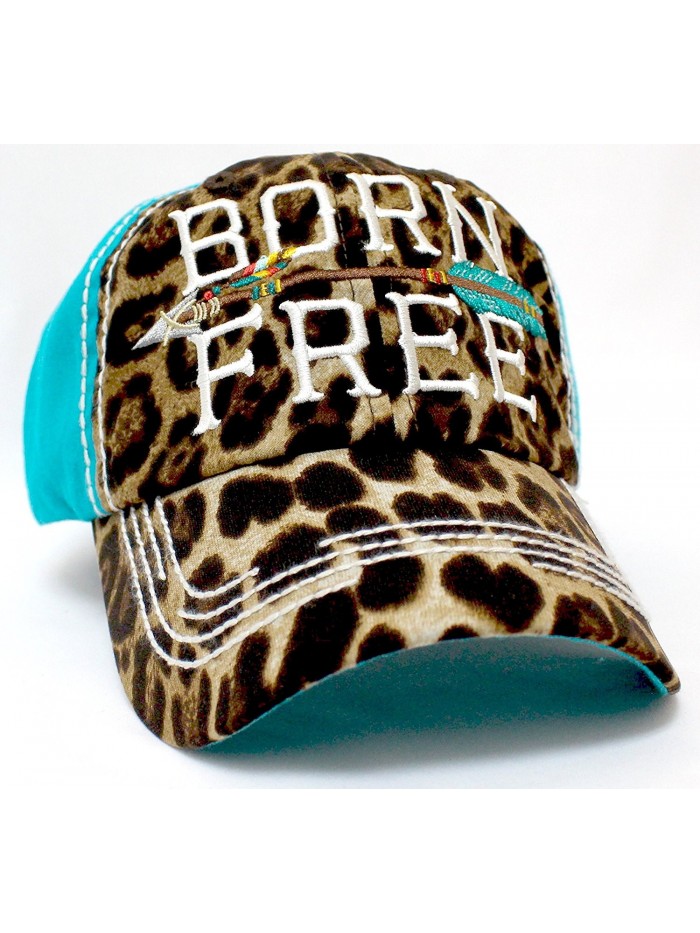 LEOPARD PRINT "BORN FREE" Embroidery Vintage Hat - Turquoise - CO186G29XYT