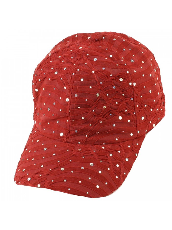 Ladies Sparkle Shiny Flashy Dance Party Baseball Hat Ball Cap Adjustable - Wine - CA110YC5245