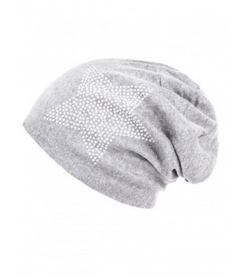 I wish Women's Star Rhinestone Cotton Knit Beanie Sleep Turban for Cancer - Light Grey - CH12MZ1535G