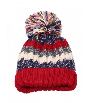 Women Winter Beanie Warm Colorful Cable Knit Fleece Lined Pom Hat M29 Red Ce86wm