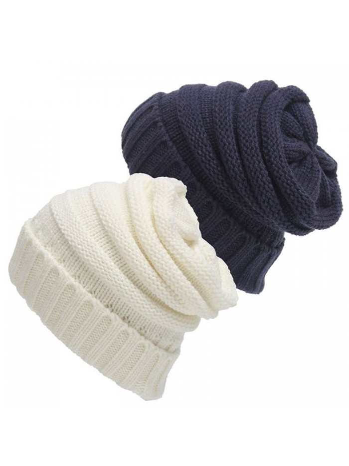 JOYEBUY 2 Pack Stylish Warm Chunky Soft Stretch Knit Cap Slouchy Beanie Skully Hat Valentine Gift - Style 1 - CL18544EIRZ