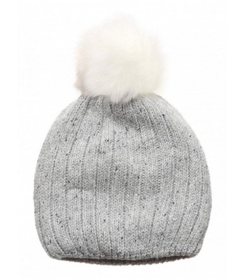 MIRMARU Women's Premium Wool Blend Faux Pom Pom Beanie Hat With Plush Lining. - Grey - CO18692G7WN