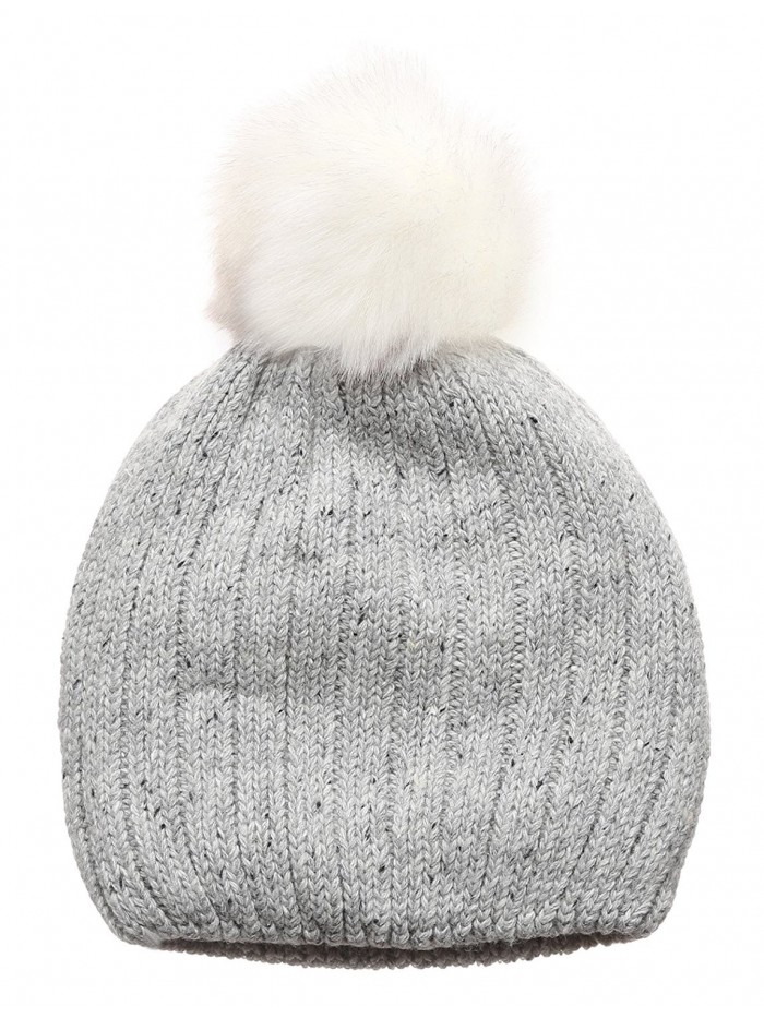 MIRMARU Women's Premium Wool Blend Faux Pom Pom Beanie Hat With Plush Lining. - Grey - CO18692G7WN