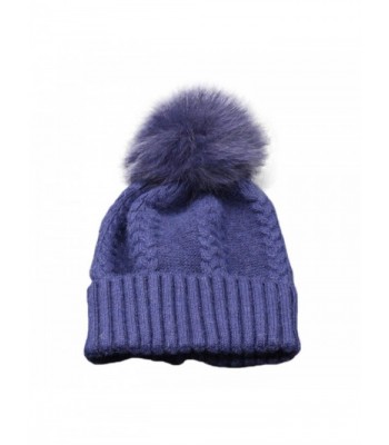 Women Winter Crochet Hat Fur Wool Knit Beanie Raccoon Warm Cap - Navy ...