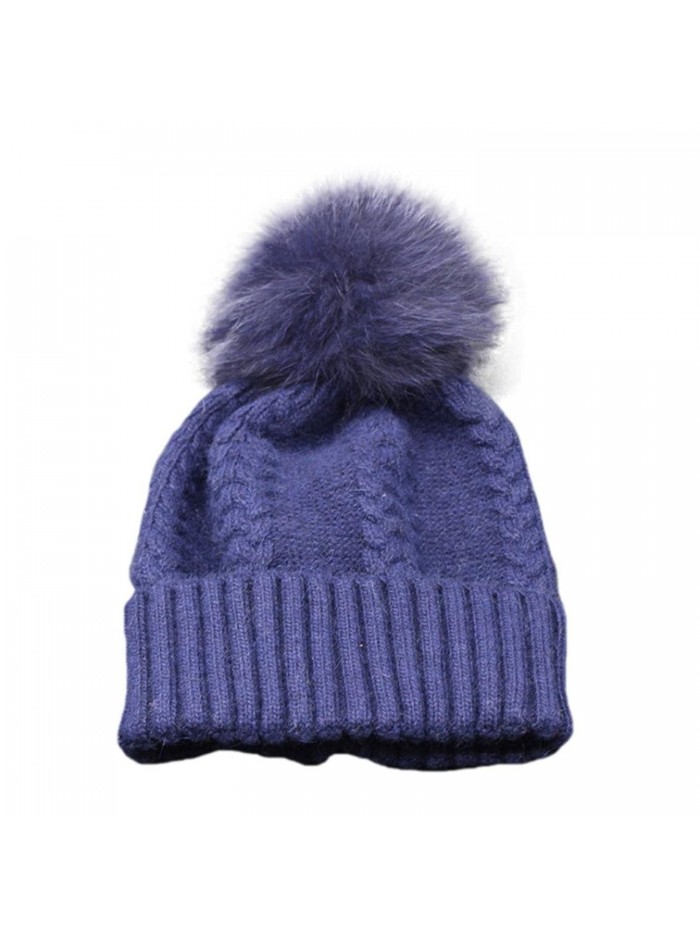 Tuscom Women Winter Crochet Hat Fur Wool Knit Beanie Raccoon Warm Cap - Navy - CY12N7Y6UM8