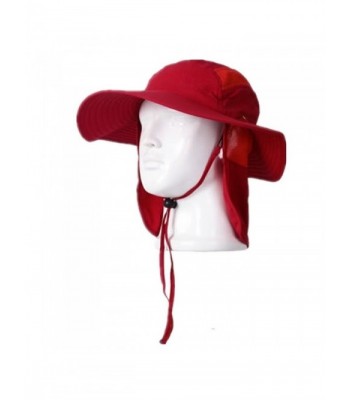 Home Prefer Mens UPF 50+ Sun Protection Cap Wide Brim Fishing Hat with Neck Flap - Red - CS12G1133W5
