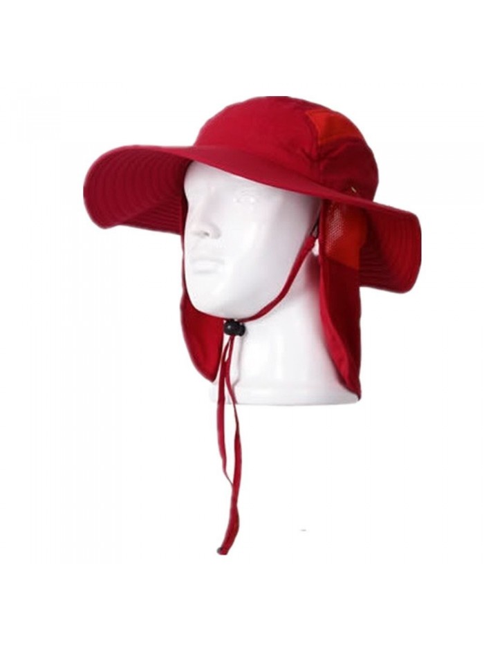 Home Prefer Mens UPF 50+ Sun Protection Cap Wide Brim Fishing Hat with Neck Flap - Red - CS12G1133W5