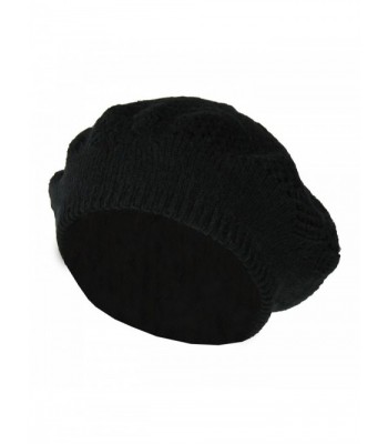 Winter Knit Pointelle Lace Beret Hat- Classic Slouchy Beanie Cap - Soft Stretch - Black - CT1868C6MR8