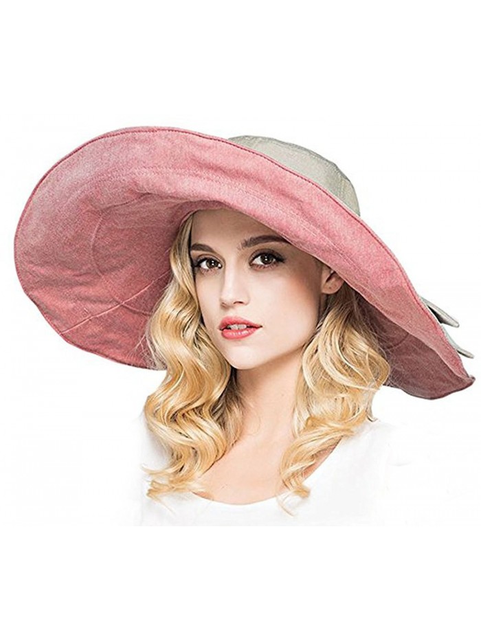 Packable Reversible Large Brim Floppy Sun Hat UPF 50 Sun Protection Travel Beach Hat - Pink-C - C0182ETUQA6