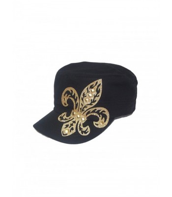 Gold Fleur De Lis Studded Flattop Black Hat - CE11MCO3FDN