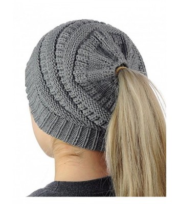 HOSONG Womens Ponytail Cap Warm and Soft Beanie Knitted Hat Messy High Bun Ponytail Beanie Hat - Dark Gray - CR186TES9M7