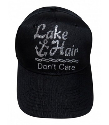 Glitter "Lake Hair Don't Care" Black Cotton Baseball Cap Hat - Silver Glitter - C812FYO26SH