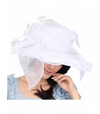 June's Young Women Hat Organza Hat Flower 3 Colors Available for Kentucky derby - White - C911XNHMYD5