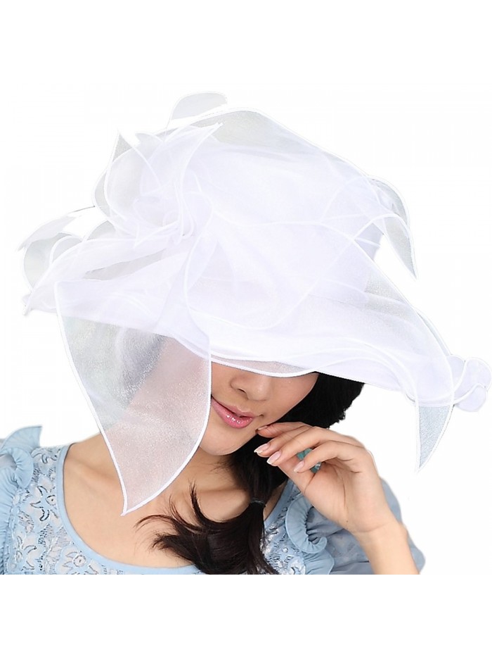 June's Young Women Hat Organza Hat Flower 3 Colors Available for Kentucky derby - White - C911XNHMYD5
