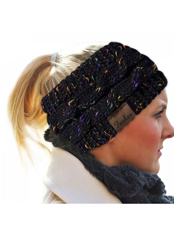 Fasker Womens CC Style Confetti Winter Cable Knit Headband Head Wrap Ear Warmer - Black - C51890GGYXD