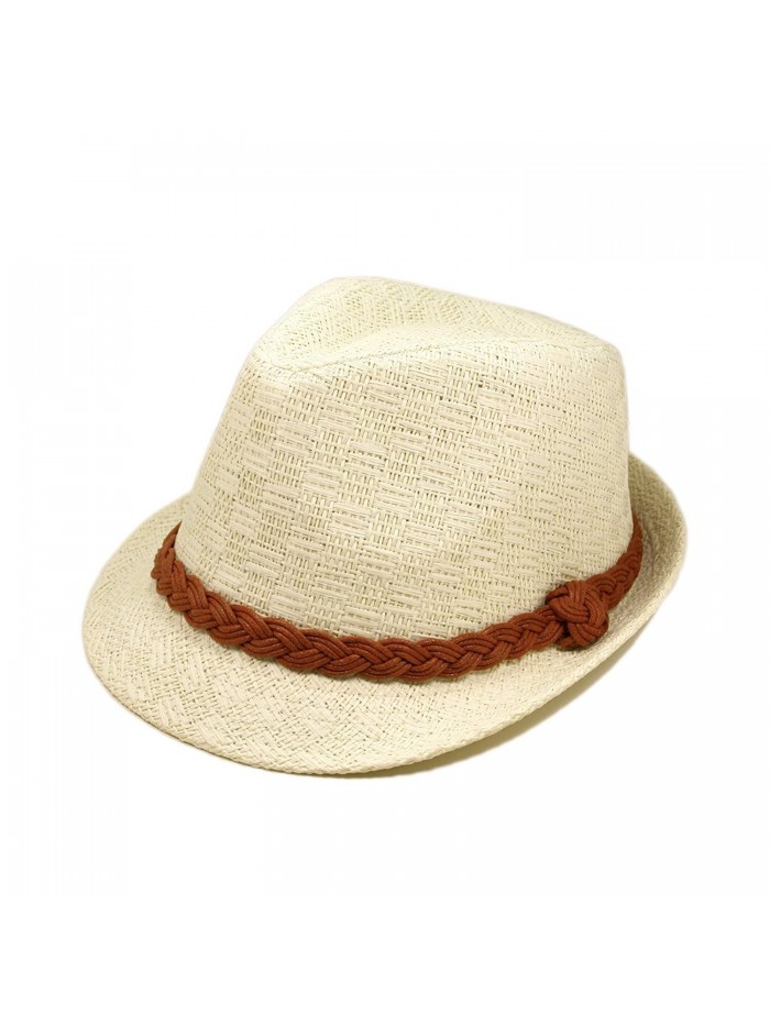 Classic White Fedora Straw Hat with Braided Band - CS11076FXYH