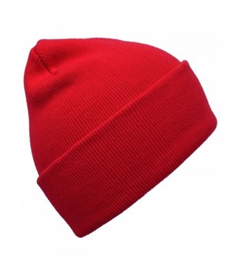 Long Cuffed Blank Winter Beanie - Red - CJ120E6MPQX