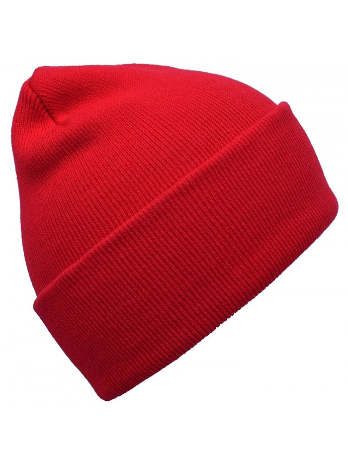 Long Cuffed Blank Winter Beanie - Red - CJ120E6MPQX